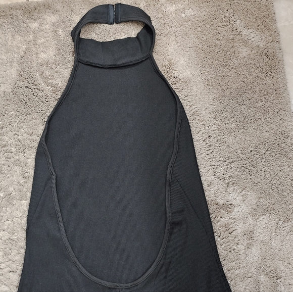 New Black Ribbed One Piece Backless Halter Bodycon Capri Jumpsuit, Size M - Picture 8 of 13